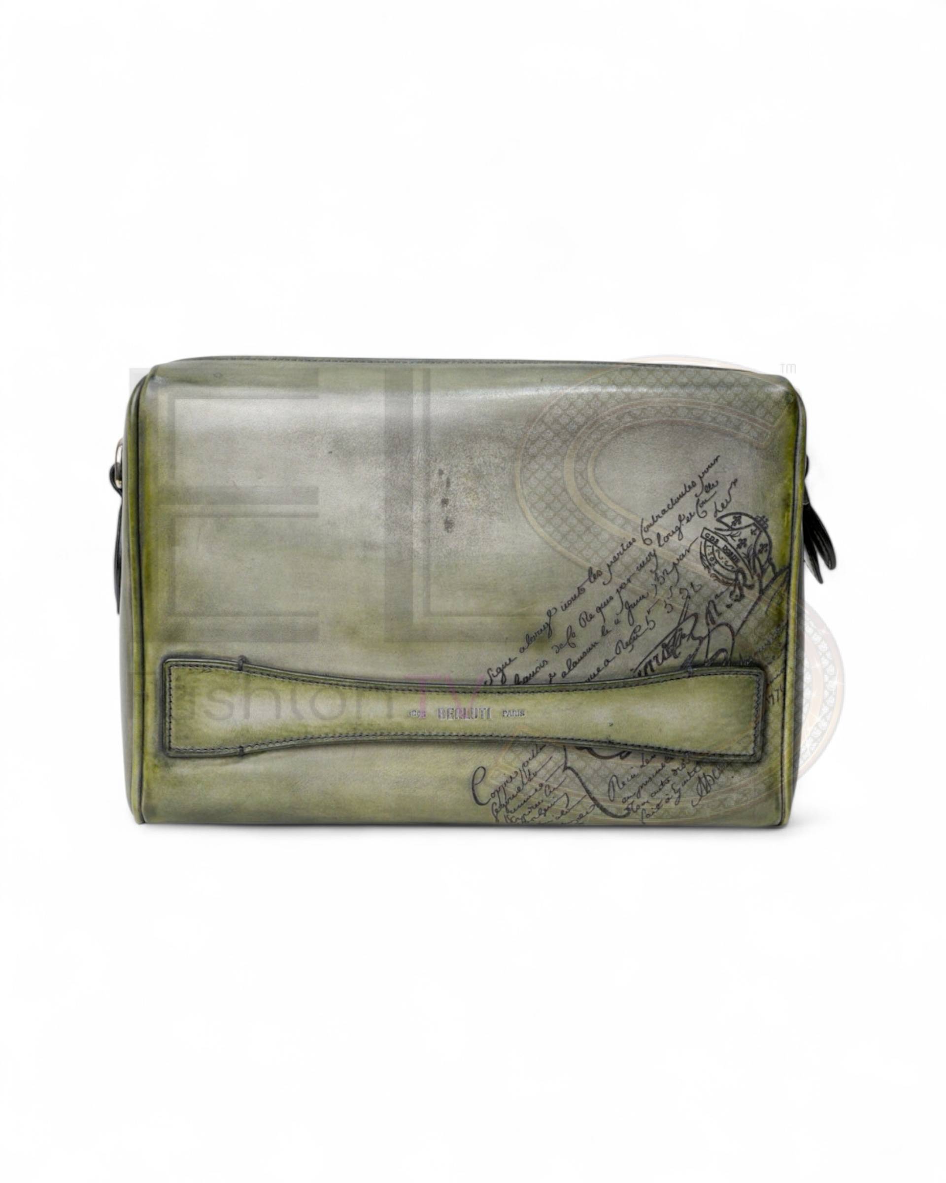 Berluti Tersio Clutch in Green Scritto – Excellent Collectors Edition