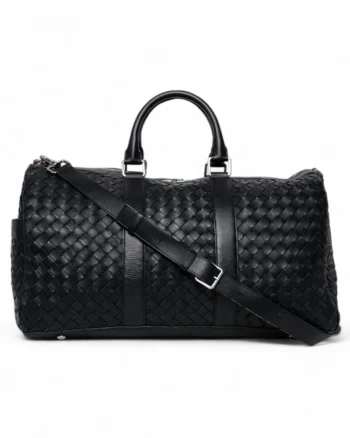 High-quality product photo of a Bottega Veneta 50 Intrecciato Black Duffel Bag in Black