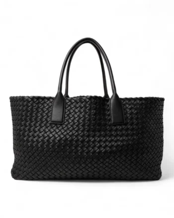 High-quality product photo of a Bottega Veneta Cabat Medium Braided Black in Black