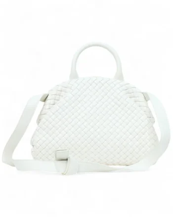 High-quality product photo of a Bottega Veneta Handle Small Intrecciata White in White