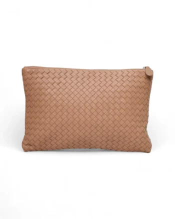 High-quality product photo of a Bottega Veneta Intreccio Small Clutch in Powder Pink in Powder