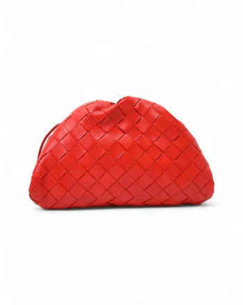 High-quality product photo of a Bottega Veneta Mini Intrecciata Pouch in Red in Red