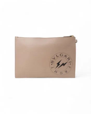 High-quality product photo of a Bulgari BVlgari Clutch Medium Logo Cipria in Powder