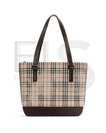 High-quality product photo of a Burberry Tote Square MM Check Beige in Brown