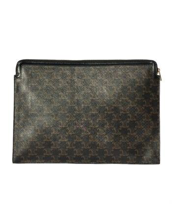 High-quality product photo of a Celine Clutch Triomphe Large Brown Black in Brown