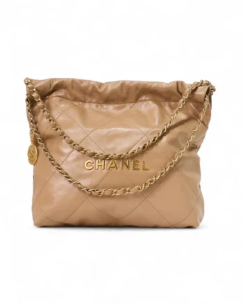 High-quality product photo of a Chanel 22 Bag Small Quilted Caramel in Caramel