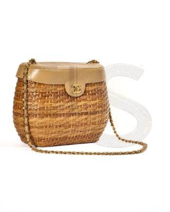 High-quality product photo of a Chanel Basket Bag Wicker CC Beige in Brown