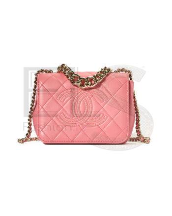 High-quality product photo of a Chanel Beauty Begins Mini Quilted Chain Pink in Rose