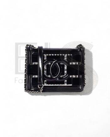 High-quality product photo of a Chanel Boy Brick Lego Crystal Black in Black