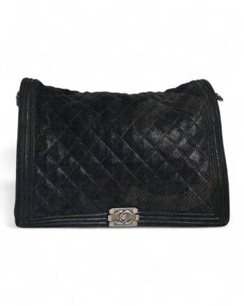 High-quality product photo of a Chanel Boy Large Black Lurex Suede in Black