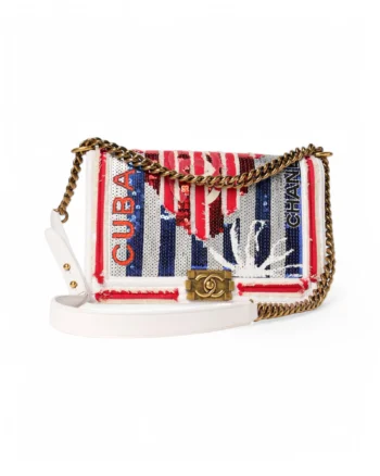 High-quality product photo of a Chanel Boy Large Paris-Cuba White in White