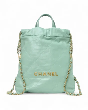 High-quality product photo of a Chanel Tiffany Quilted Backpack 22 in Tiffany