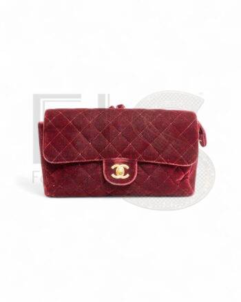 High-quality product photo of a Chanel Vintage Burgundy Velvet Backpack in Bordeaux