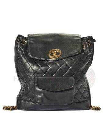 High-quality product photo of a Chanel Vintage Medium Quilted Backpack Black in Black