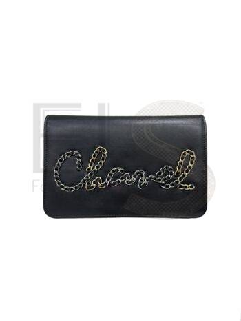 High-quality product photo of a Chanel Wallet On Chain Logo in Black