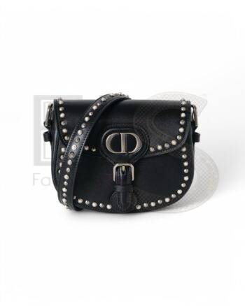 High-quality product photo of a Dior Bobby Small Box Studs Black in Black