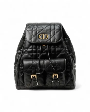 High-quality product photo of a Dior Caro Medium Macrocannage Backpack Black in Black