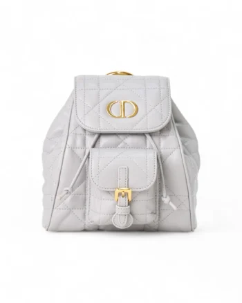 High-quality product photo of a Dior Caro Small Macrocannage Backpack Grey in Gray