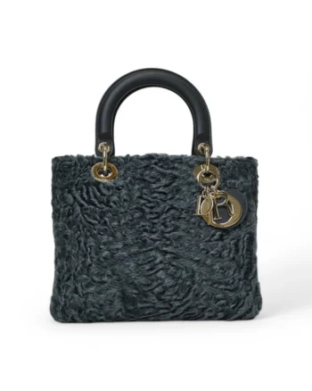 High-quality product photo of a Dior Lady Medium Fur Gray in Gray