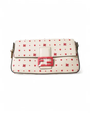 High-quality product photo of a Fendi Baguette Medium Love White in White