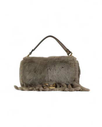 High-quality product photo of a Fendi Baguette Medium Mink Dove Grey in Turtledove