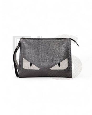 High-quality product photo of a Fendi Clutch Monster Gray in Grey
