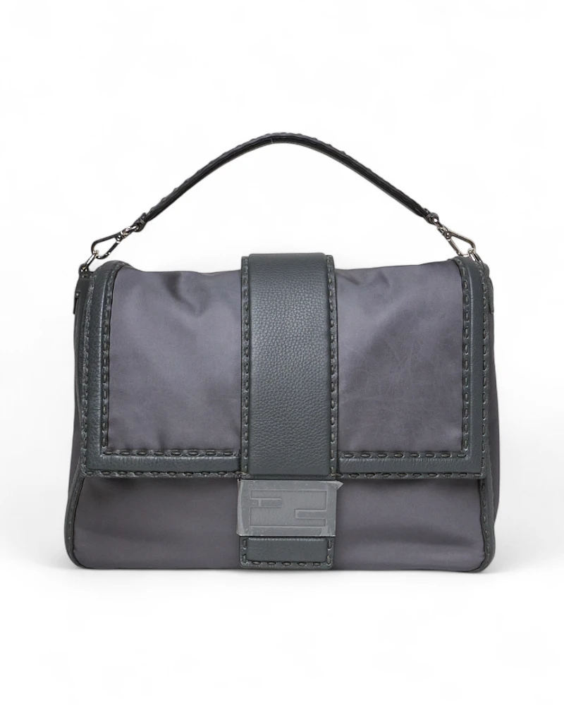 Fendi Flap Baguette Maxi Large Selleria Nylon Grey – Excellent Collectors Edition