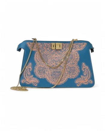 High-quality product photo of a Fendi Peekaboo Clutch Bag with Light Blue Embroidery in Sky Blue