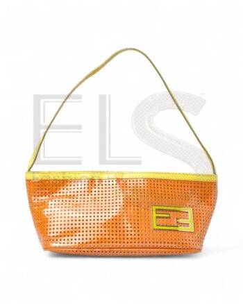 High-quality product photo of a Fendi Perforated Two-Tone Python Clutch Bag in Orange