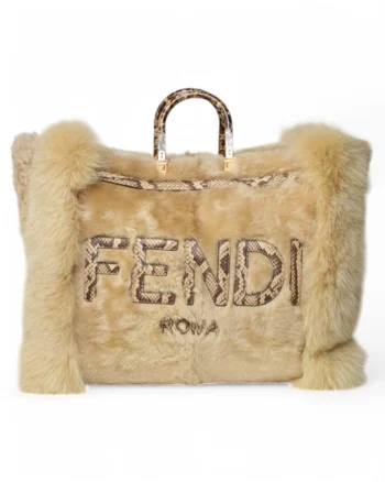 High-quality product photo of a Fendi Sunshine Maxi Large Beige Fur Coat in Beige