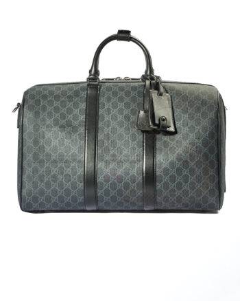 High-quality product photo of a Gucci Medium GG Supreme Duffel Bag Black in Black