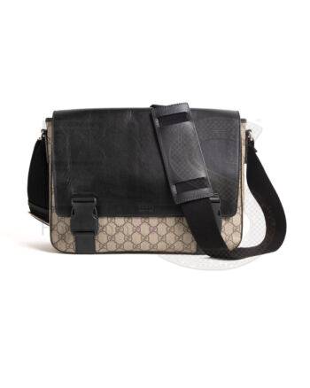 High-quality product photo of a Gucci Messenger Man Medium GG Supreme Black in Black