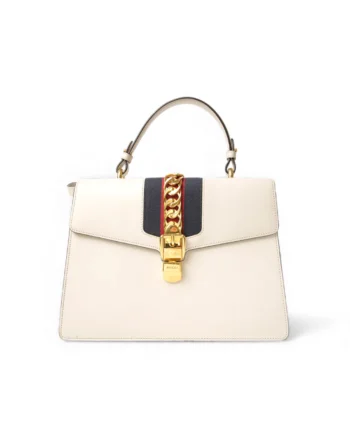 High-quality product photo of a Gucci Sylvie Large Web Box White in White