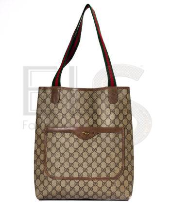 High-quality product photo of a Gucci Vertical Shopper Ophidia Vintage GG Supreme Brown in Brown