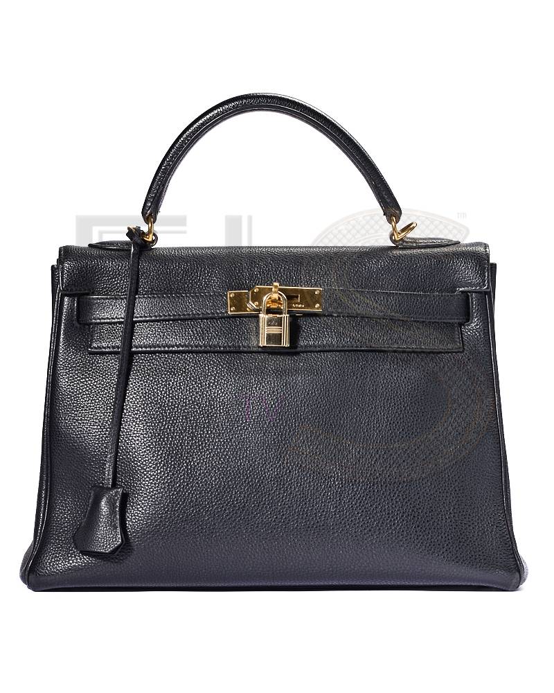 Hermès Kelly 32 Veau Grain Lisse Noir – Excellent Collectors Edition