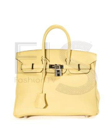 High-quality product photo of a Hermès Sac Birkin 25 Swift Jaune Poussin in Yellow