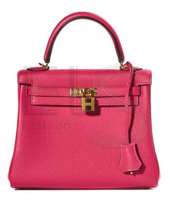 High-quality product photo of a Hermès Sac Kelly 25 Retourne Togo Rose in Rose