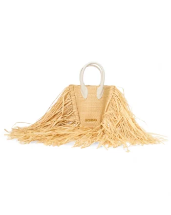 High-quality product photo of a Jacquemus Le Baci Petit Raffia Beige White in White