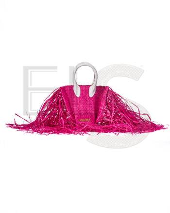 High-quality product photo of a Jacquemus Le Baci Petit Raffia Fuchsia White in Fuchsia