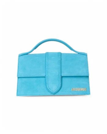 High-quality product photo of a Jacquemus Le Grand Bambino Suede Light Blue in Celeste