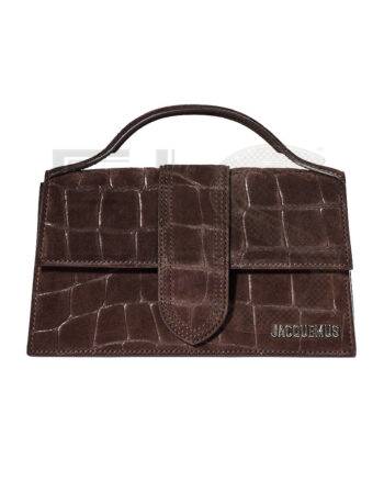 High-quality product photo of a Jacquemus Le Grand Kids Suede Crocodile Brown in Brown
