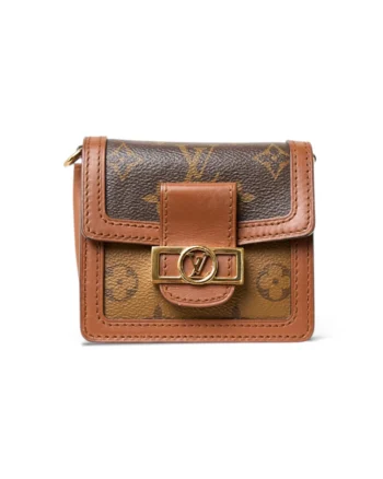 High-quality product photo of a Louis Vuitton Dauphine BB Chain Wallet Monogram Reverse in Brown