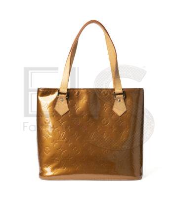 High-quality product photo of a Louis Vuitton Houston MM Patent Bronze in Bronze