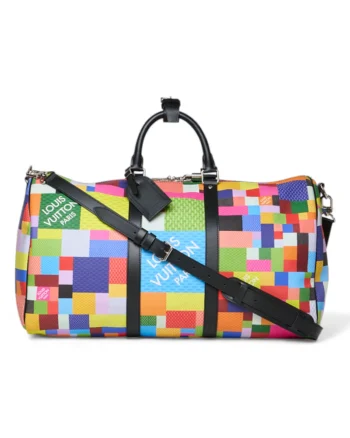 High-quality product photo of a Louis Vuitton Keepall 50 Bandouliere Damier Graphite 3D Multicolor in Multicolor
