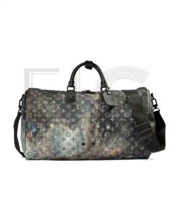 High-quality product photo of a Louis Vuitton Keepall 50 Bandouliere Galaxy L.E. in Black