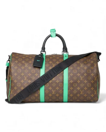 High-quality product photo of a Louis Vuitton Keepall 50 Green Monogram in Brown
