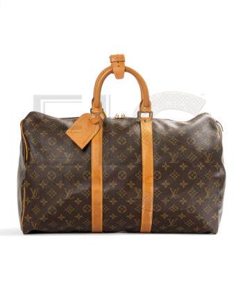High-quality product photo of a Louis Vuitton Kepall 45 Monogram in Brown