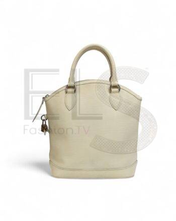 High-quality product photo of a Louis Vuitton Lockit MM Epi White in White