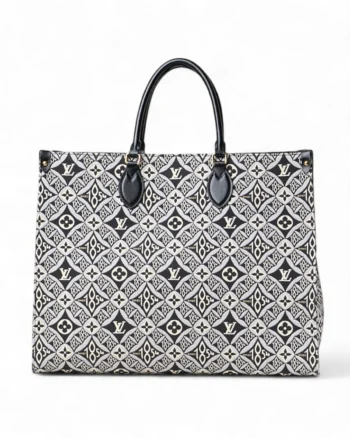 High-quality product photo of a Louis Vuitton OnTheGo 1854 GM Jacquard Monogram Black in Black