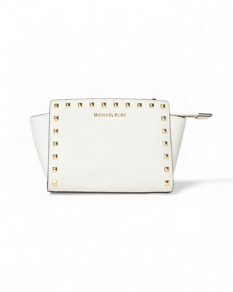 Michael Kors Selma Small Studded Saffiano White – Excellent Collectors Edition